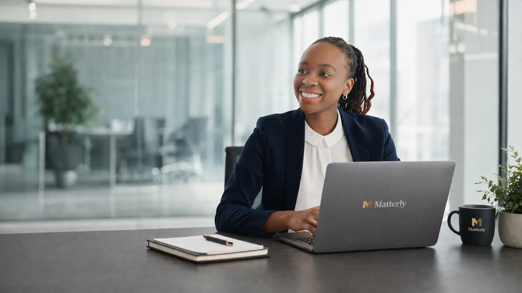 An advocate at her desk, working in Matterly.